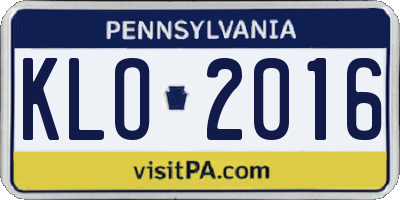 PA license plate KLO2016