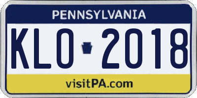 PA license plate KLO2018