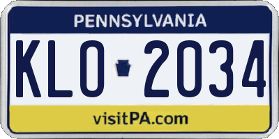 PA license plate KLO2034