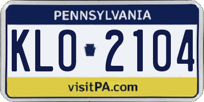 PA license plate KLO2104