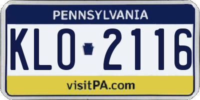 PA license plate KLO2116