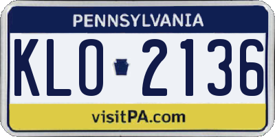 PA license plate KLO2136