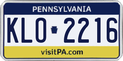PA license plate KLO2216