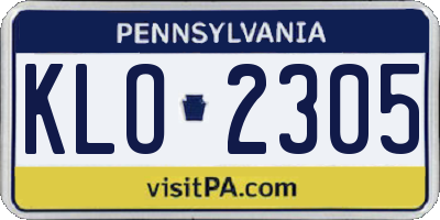 PA license plate KLO2305