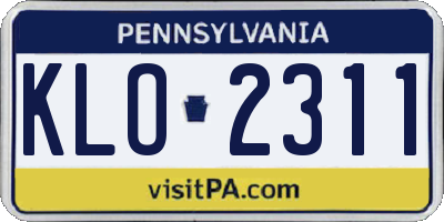 PA license plate KLO2311
