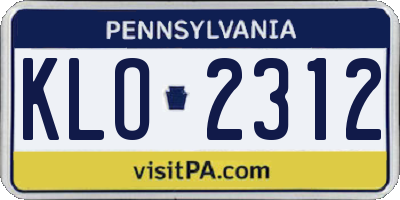 PA license plate KLO2312