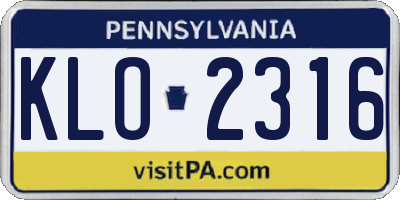 PA license plate KLO2316