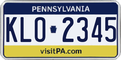 PA license plate KLO2345