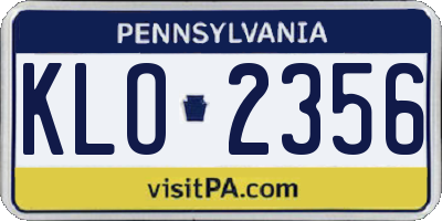 PA license plate KLO2356