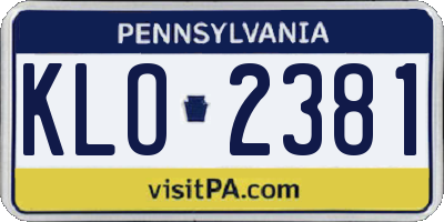 PA license plate KLO2381