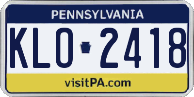 PA license plate KLO2418
