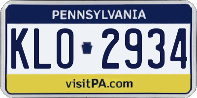 PA license plate KLO2934
