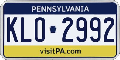 PA license plate KLO2992