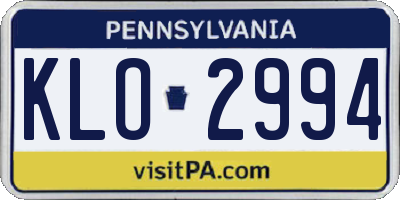 PA license plate KLO2994