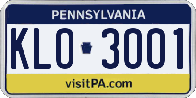 PA license plate KLO3001