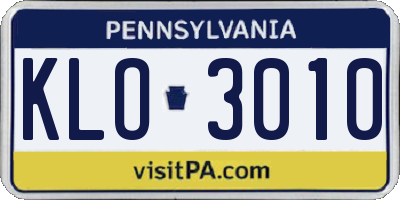PA license plate KLO3010
