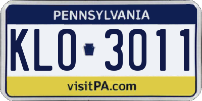 PA license plate KLO3011