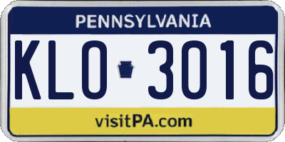 PA license plate KLO3016
