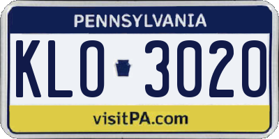 PA license plate KLO3020