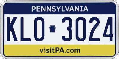 PA license plate KLO3024