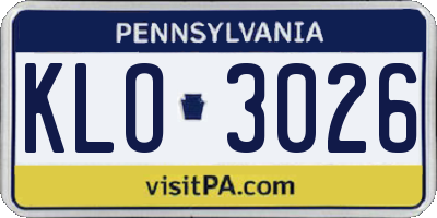 PA license plate KLO3026