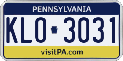 PA license plate KLO3031