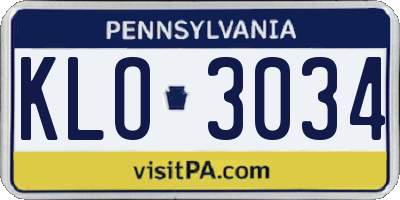 PA license plate KLO3034