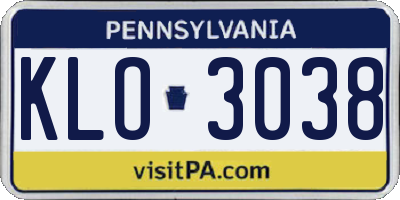 PA license plate KLO3038