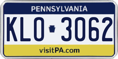 PA license plate KLO3062