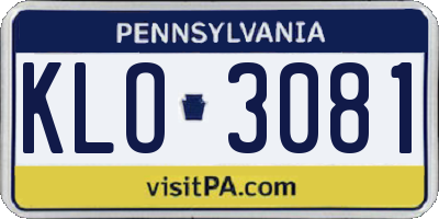 PA license plate KLO3081