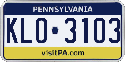 PA license plate KLO3103