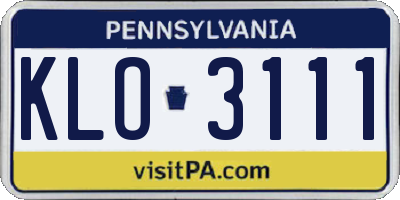 PA license plate KLO3111