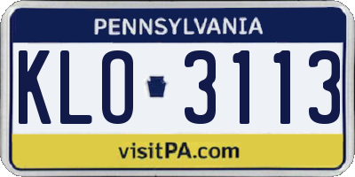 PA license plate KLO3113