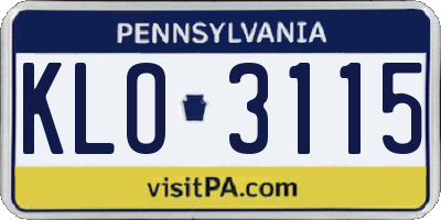 PA license plate KLO3115