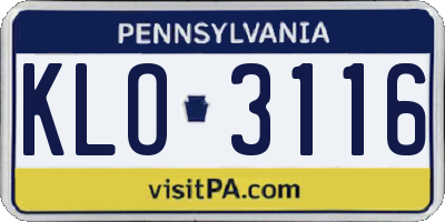 PA license plate KLO3116