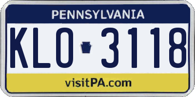 PA license plate KLO3118