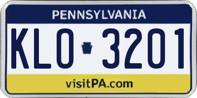 PA license plate KLO3201