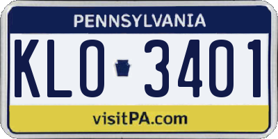PA license plate KLO3401