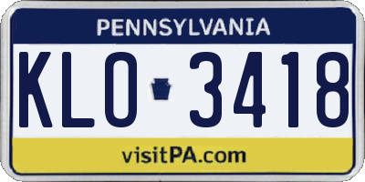 PA license plate KLO3418