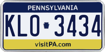PA license plate KLO3434