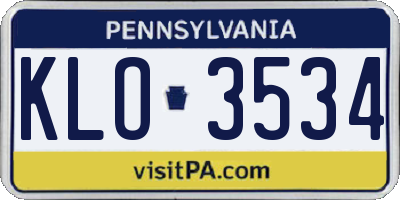 PA license plate KLO3534