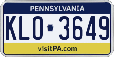 PA license plate KLO3649
