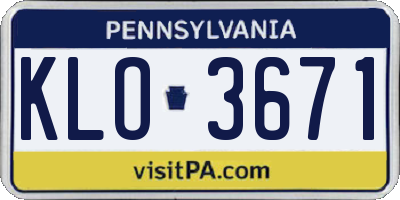 PA license plate KLO3671