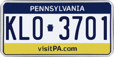 PA license plate KLO3701
