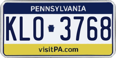 PA license plate KLO3768