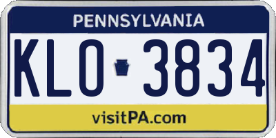 PA license plate KLO3834