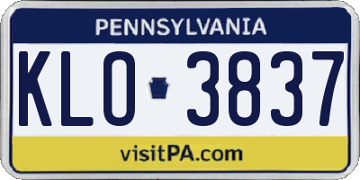 PA license plate KLO3837