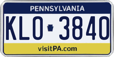 PA license plate KLO3840