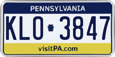 PA license plate KLO3847