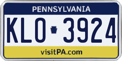 PA license plate KLO3924